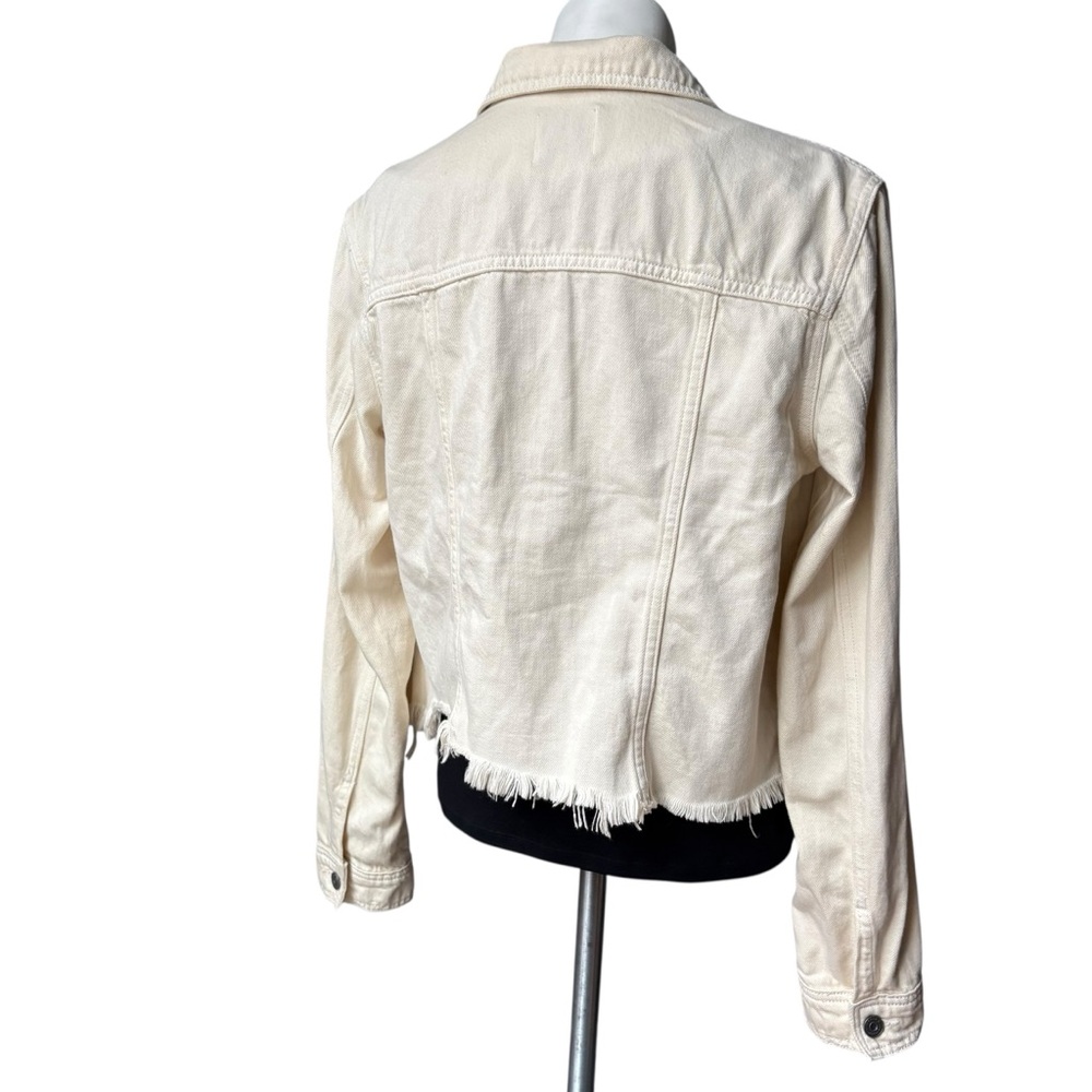 HIDDEN JEANS Rebel Fray Hem Denim Trucker Jacket in Cream, Sz L - Picture 8 of 16